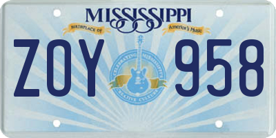 MS license plate ZOY958