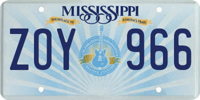 MS license plate ZOY966