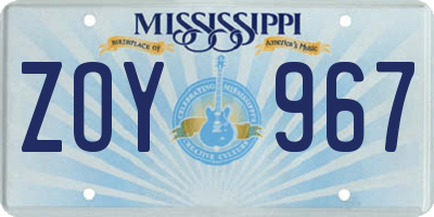 MS license plate ZOY967