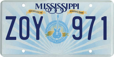 MS license plate ZOY971