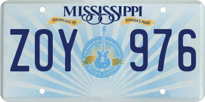 MS license plate ZOY976