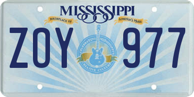 MS license plate ZOY977