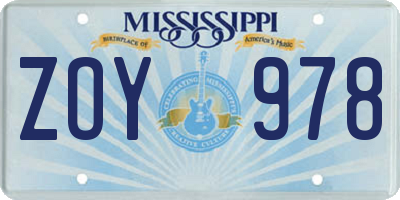 MS license plate ZOY978