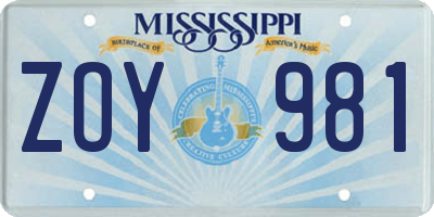 MS license plate ZOY981