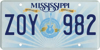MS license plate ZOY982