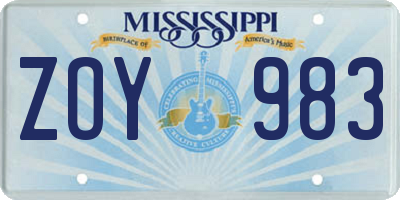 MS license plate ZOY983