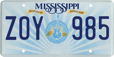 MS license plate ZOY985