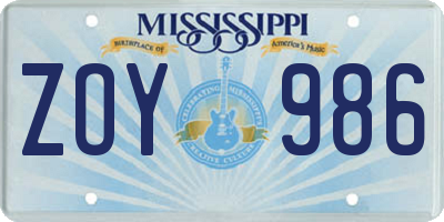 MS license plate ZOY986