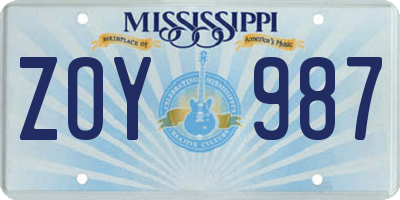 MS license plate ZOY987