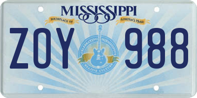 MS license plate ZOY988