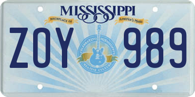 MS license plate ZOY989