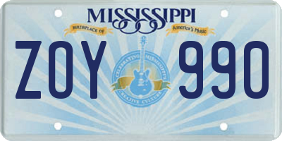 MS license plate ZOY990