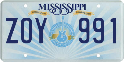 MS license plate ZOY991