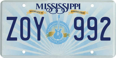 MS license plate ZOY992
