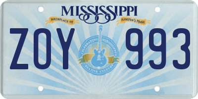 MS license plate ZOY993