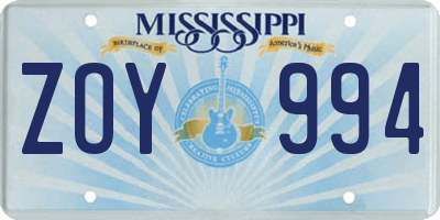 MS license plate ZOY994