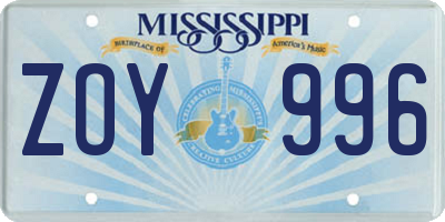 MS license plate ZOY996