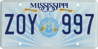 MS license plate ZOY997