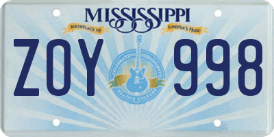 MS license plate ZOY998