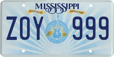 MS license plate ZOY999