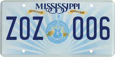 MS license plate ZOZ006