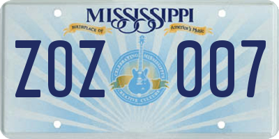 MS license plate ZOZ007