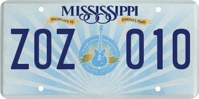 MS license plate ZOZ010