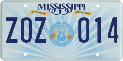MS license plate ZOZ014