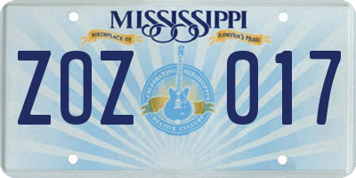 MS license plate ZOZ017