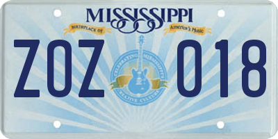 MS license plate ZOZ018