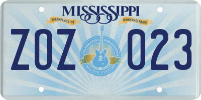 MS license plate ZOZ023
