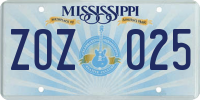 MS license plate ZOZ025