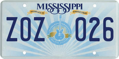 MS license plate ZOZ026