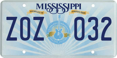 MS license plate ZOZ032