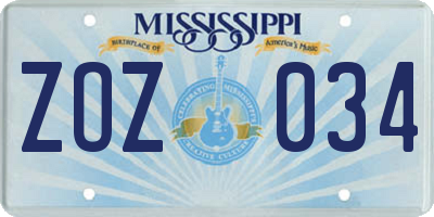 MS license plate ZOZ034