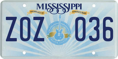 MS license plate ZOZ036