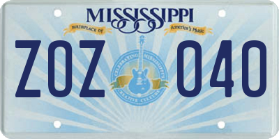 MS license plate ZOZ040