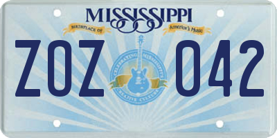 MS license plate ZOZ042