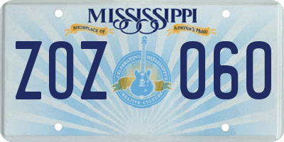 MS license plate ZOZ060