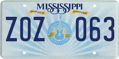 MS license plate ZOZ063