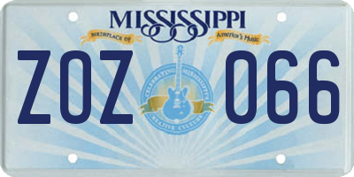 MS license plate ZOZ066