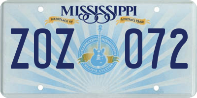 MS license plate ZOZ072