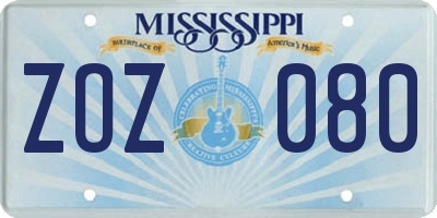 MS license plate ZOZ080