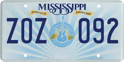 MS license plate ZOZ092