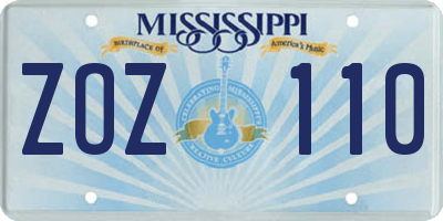 MS license plate ZOZ110