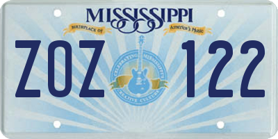 MS license plate ZOZ122