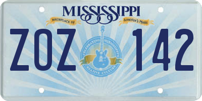 MS license plate ZOZ142