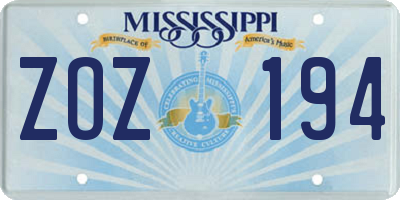 MS license plate ZOZ194