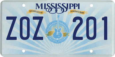 MS license plate ZOZ201