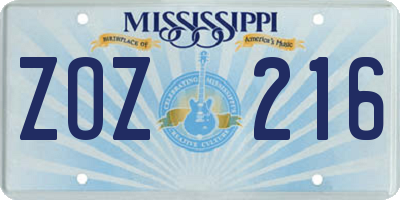 MS license plate ZOZ216